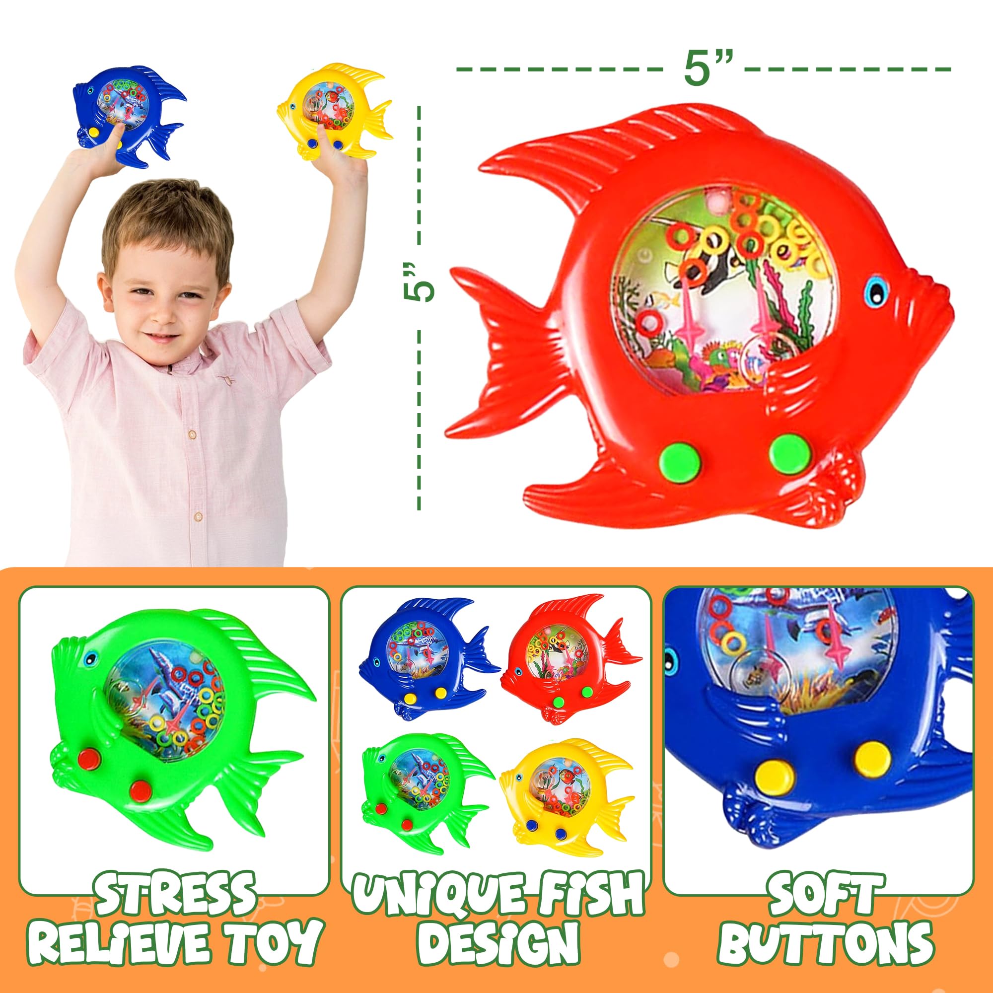 Fish Water Ring Toss Toy - (Pack of 12) Water Ring Game Handheld Fun Aqua Arcade Retro Game Pocket Travel Toys for Car Road Trip Activities for Kids Birthday Party Favors Goodie Bags Stuffers for Kids